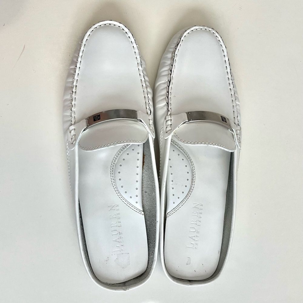 Lauren Ralph Lauren White Leather Mules with Silver Detail - Picture 10 of 13